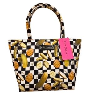 🥒 🔹️Betsey Johnson🔹 Pickles Black & White Checkered Insulated Lunch Tote Bag